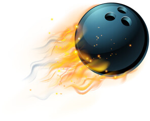 Canvas Print - A Bowling ball flying through the air with flame or fire concept