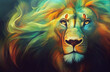Lion king of beasts abstract art , big cat background, colorful lion portrait , predator concept art