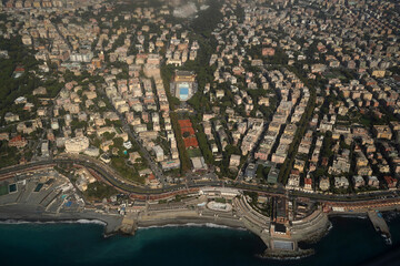 Wall Mural - genoa italy aerial panorama landcape from airplane albaro district