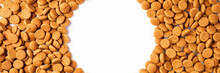 Banner With Dutch Holiday Sinterklaas Background With Copy Space Fot Text. Kruidnoten Cookies. Concept For Children Party Saint Nicolas Day Five December. Top View, Overhead.