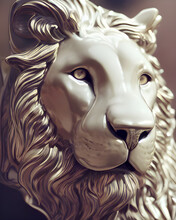 3D Digital Illustration Close-up Portrait White Porcelain Lion