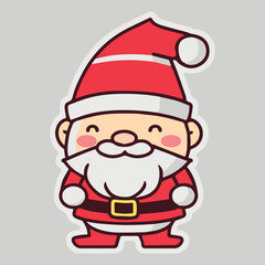 Wall Mural - Kawaii santa. Cute adorable santa claus character. Cartoon happy vector character. Giving gifts for christmas. Red hat. Old man illustration. Gifts for december season. Cute character for kids. 