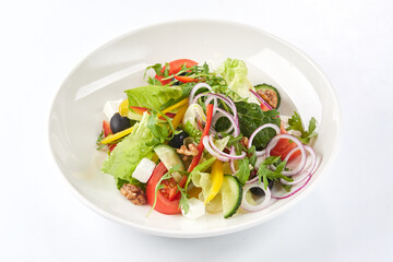 Wall Mural - greek salad on the white background