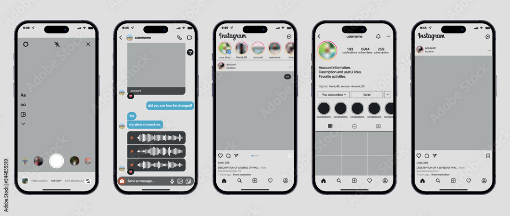 Instagram screen mockup. Social media window template. Stock Vector ...
