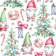 Christmas pattern. Watercolor clipart