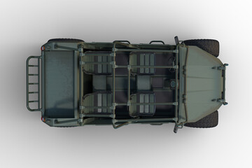 Poster - 3D rendering of a green military all terrain vehicle viewed from above isolated on a transparent background.