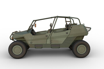 Poster - Side view 3D rendering of a military all terrain vehicle isolated on a transparent background.