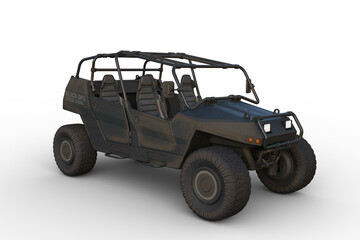 Poster - 3D rendering of a black ops military all terrain vehicle isolated on a transparent background.