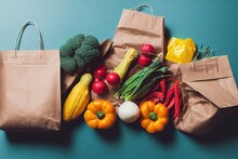 Supermarket. Paper Bag Full Of Healthy Food