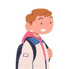 Sticker - Smiling Man Character with Backpack at the Airport Boarding Plane Vector Illustration