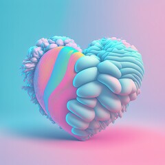 Aufkleber - Colorful inflatable soft, fluffy tender heart isolated on a blue background. Colorful poster and banner. 3d illustration