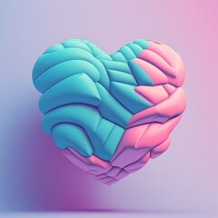 Aufkleber - Colorful inflatable soft, fluffy tender heart isolated on a blue background. Colorful poster and banner. 3d illustration