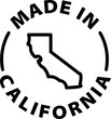 © Revolutionizzed - Made in California icon. Black outline rounded isolated product label icon tag stamp vector on transparent background