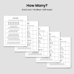 Count how many educational children game, kids activity sheet.Count and write down the answer.