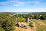 Fototapeta Góry - Aussicht auf die Holländerwindmühle im Dorf Benz auf der Insel Usedom aus der Luft