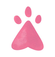 A Cat's Pink Paw Print. Watercolor Illustration Of A Cat's Paw, Isolated On Transparent Background. Clipart For The Design Of Postcards, Printed Products, Animal Products.