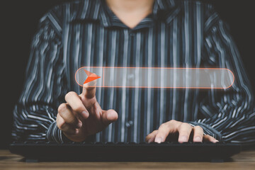 Wall Mural - search engine optimization concept man's hand using a computer to search for information on the Internet online that can find information conveniently, quickly, easy to use in daily life