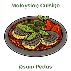 Wall Mural - Asam Pedas. A spicy and tangy fish dish made with the juice of the tamarind plant and plenty of ground chillies. Malaysian Cuisine.