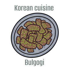 Wall Mural - Bulgogi. A type of barbecue because it features thin slices of marinated beef. Korean Cuisine.