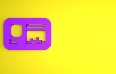 Poster - Purple Identification badge icon isolated on yellow background. It can be used for presentation, identity of the company, advertising. Minimalism concept. 3D render illustration
