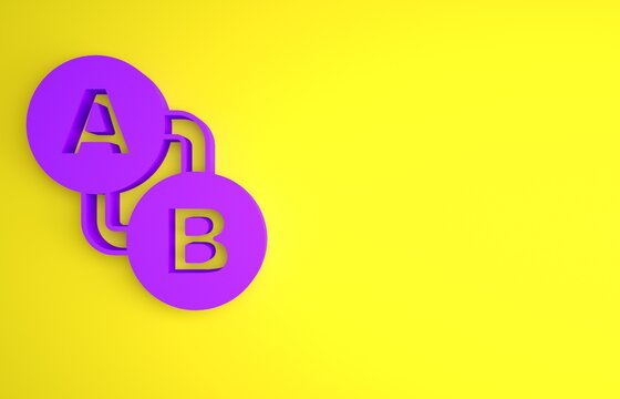 Purple Route location icon isolated on yellow background. Map pointer sign. Concept of path or road. GPS navigator. Minimalism concept. 3D render illustration