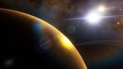Planets and galaxy, science fiction wallpaper. Beauty of deep space. Billions of galaxy in the universe Cosmic art background 3d render
