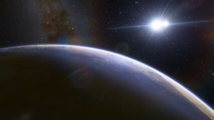 Planets and galaxy, science fiction wallpaper. Beauty of deep space. Billions of galaxy in the universe Cosmic art background 3d render
