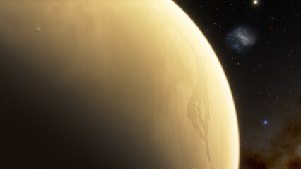 super-earth planet, realistic exoplanet, planet suitable for colonization, earth-like planet in far space, planets background 3d render
