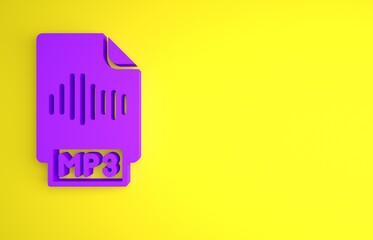 Poster - Purple MP3 file document. Download mp3 button icon isolated on yellow background. Mp3 music format sign. MP3 file symbol. Minimalism concept. 3D render illustration