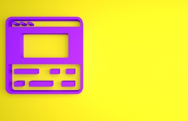 Poster - Purple Video recorder or editor software on laptop icon isolated on yellow background. Video editing on a laptop. Minimalism concept. 3D render illustration