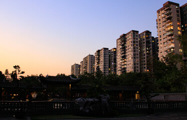 Wall Mural - The view of residential housing in Hong Kong at sunset