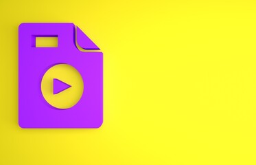 Poster - Purple AVI file document. Download avi button icon isolated on yellow background. AVI file symbol. Minimalism concept. 3D render illustration