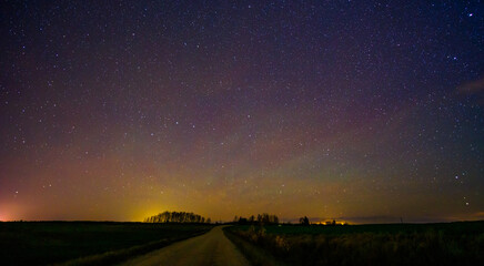 Wall Mural - Night landscape with colorful Milky Way, autumn sky