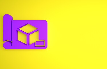 Poster - Purple Graphing paper for engineering icon isolated on yellow background. Minimalism concept. 3D render illustration