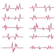 Heart Pulse. Heart Rate Graph When Exercising Collection Set. Vector Illustration.