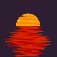 Artistic Styled Bright Sunset With Reflection On The Water Sea Or Ocean Eps 10 Vector Illustration.