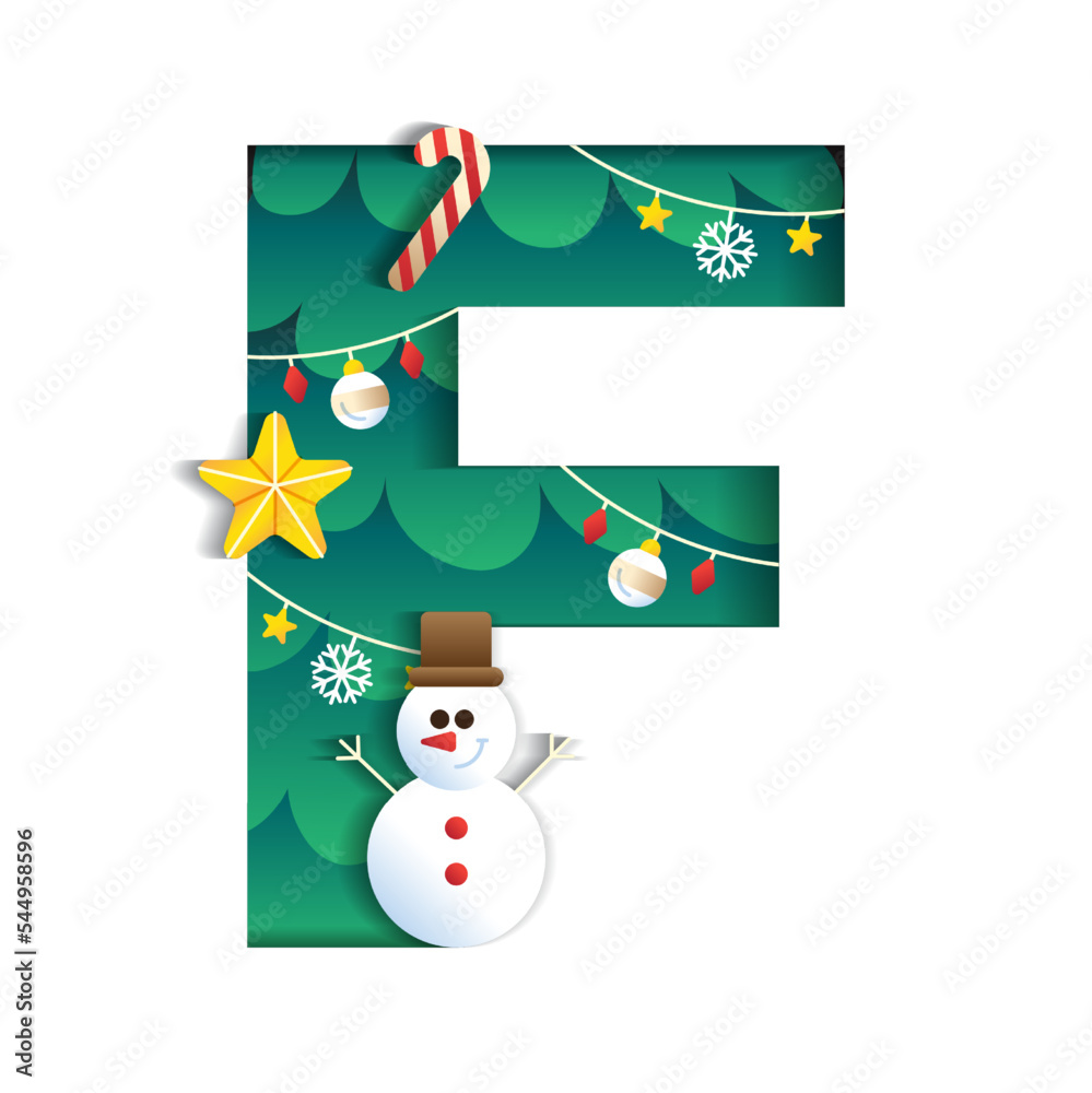 Letter F Alphabet Font Cute Merry Christmas Concept Snowman Candy 