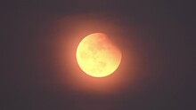 With Tele Lense Complete Sequence Or Lunar Eclipse Is Recorded Where Moon Does Transitioning From Partial To Red To Full Moon