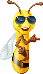 Cool Honey Bumble Bee in Sunglasses Sign Cartoon