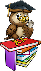 Wall Mural - Wise Owl Graduate Teacher Cartoon Character