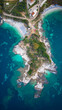 Aerial view of Kanoni beach in Corfu Island Greece