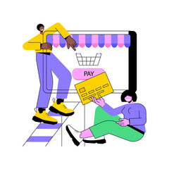 Poster - paying order isolated cartoon vector illustrations. young couple paying for online grocery shopping 
