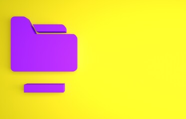 Poster - Purple Document folder icon isolated on yellow background. Accounting binder symbol. Bookkeeping management. Minimalism concept. 3D render illustration