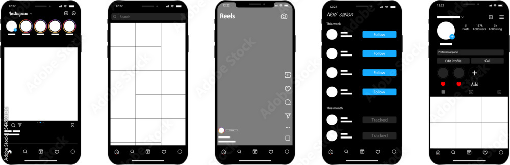 Instagram mockup. Set instagram screen social media interface template ...