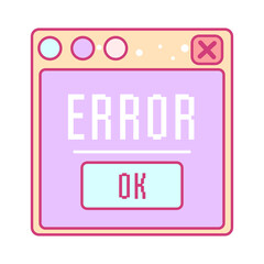 Poster - Window with message in error. Trendy kawaii y2k style. Retro gaming. Vector illustration. 
