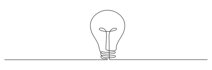 Poster - light bulb one continuous line drawing. electric lamp. brainstorm linear symbol. vector isolated on 