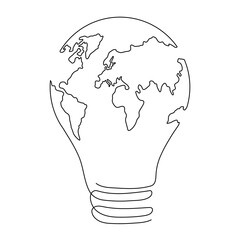 Poster - lightbulb with earth map one continuous line drawing. vector isolated on white background.