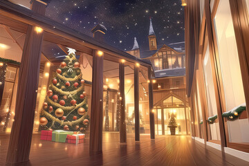 Wall Mural - Christmas night town illustration concept art