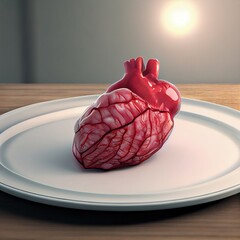 Fototapeta human heart on a white plate, concept digital art