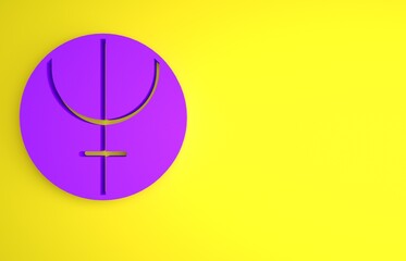 Wall Mural - Purple Neptune planet symbol icon isolated on yellow background. Astrology, numerology, horoscope, astronomy. Minimalism concept. 3D render illustration